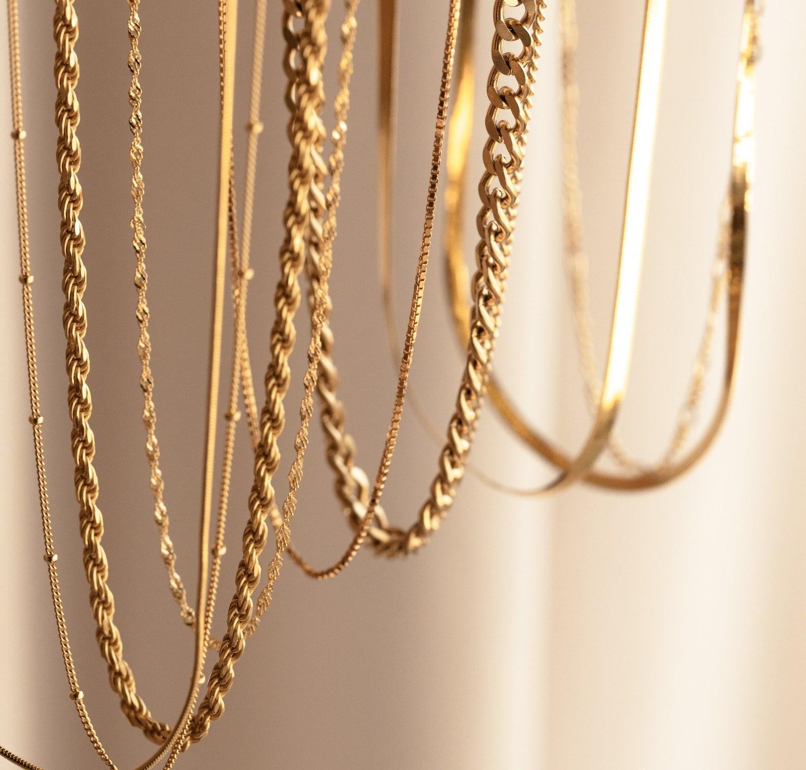 Layering Herringbone and Snake Necklace Chains