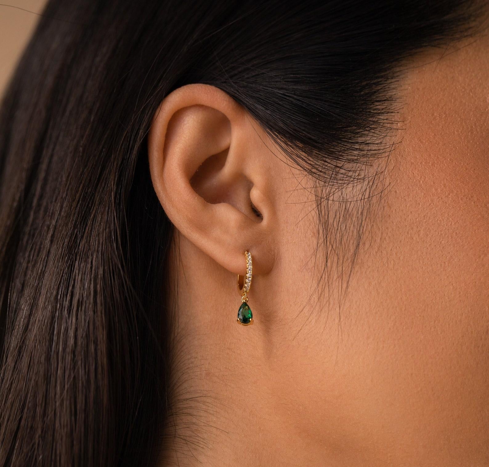 Minimalist Gold Birthstone Hoop Earrings