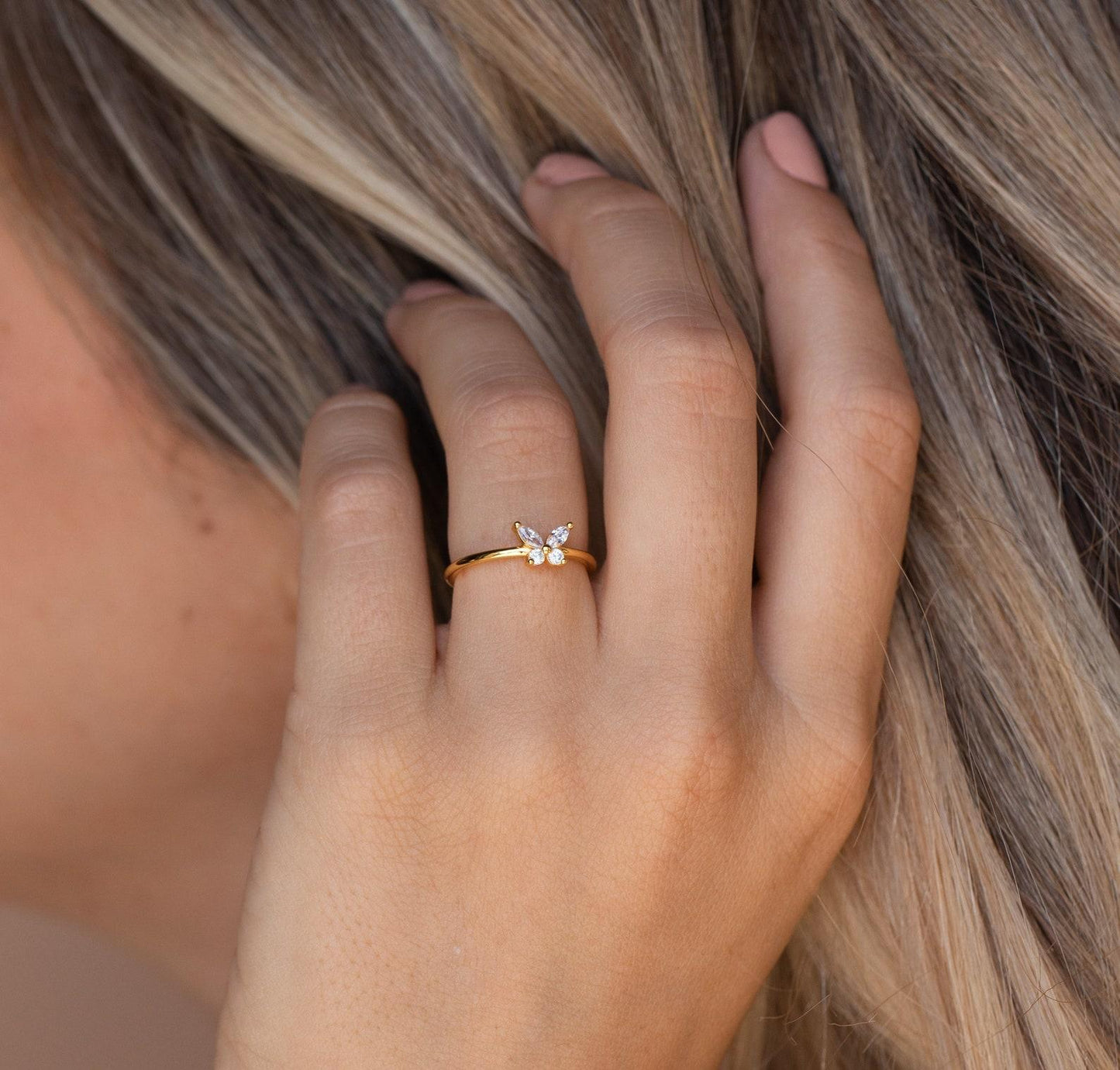 Dainty Diamond Butterfly Ring