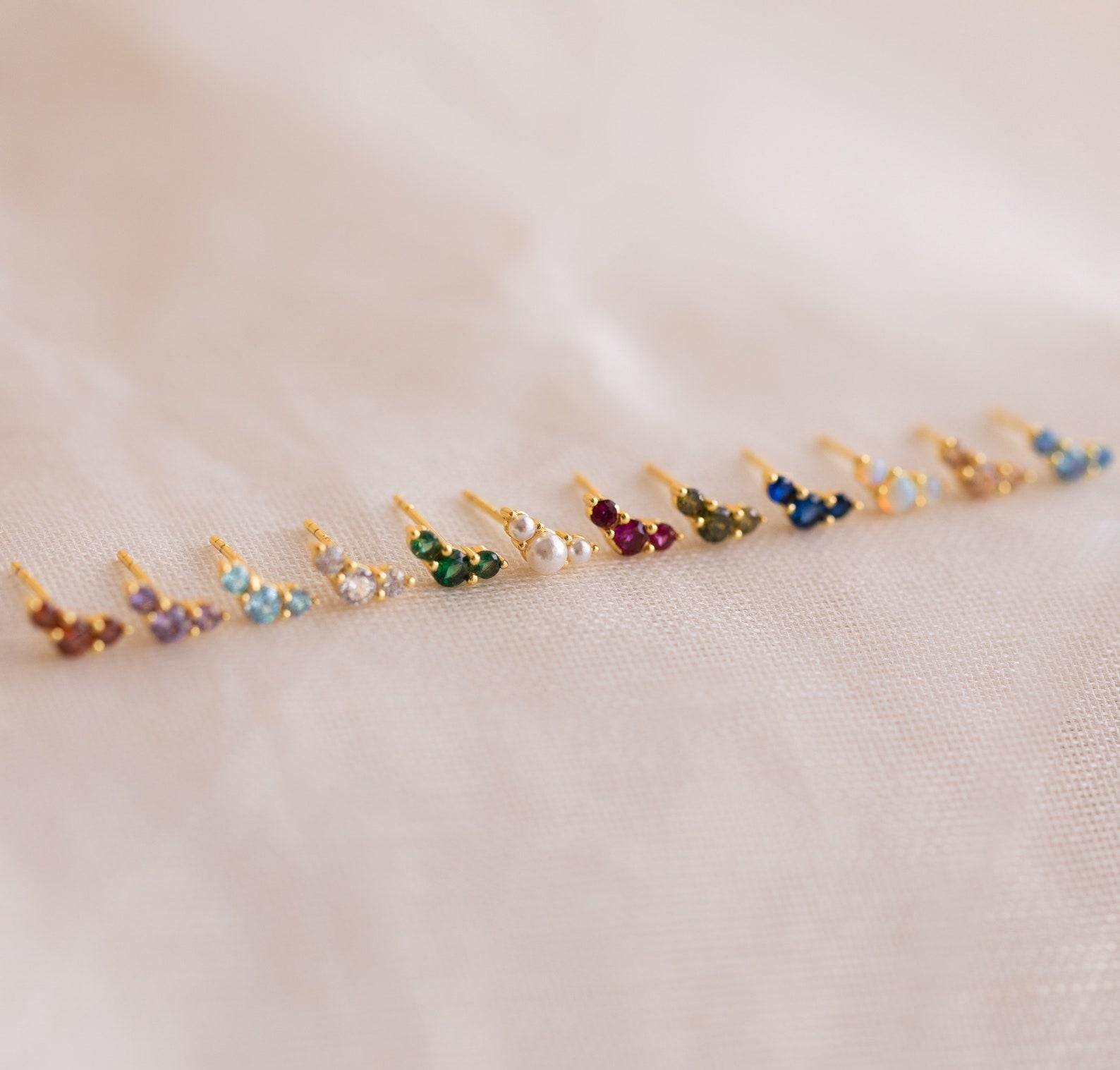 Custom Birthstone Trio Studs for Moms