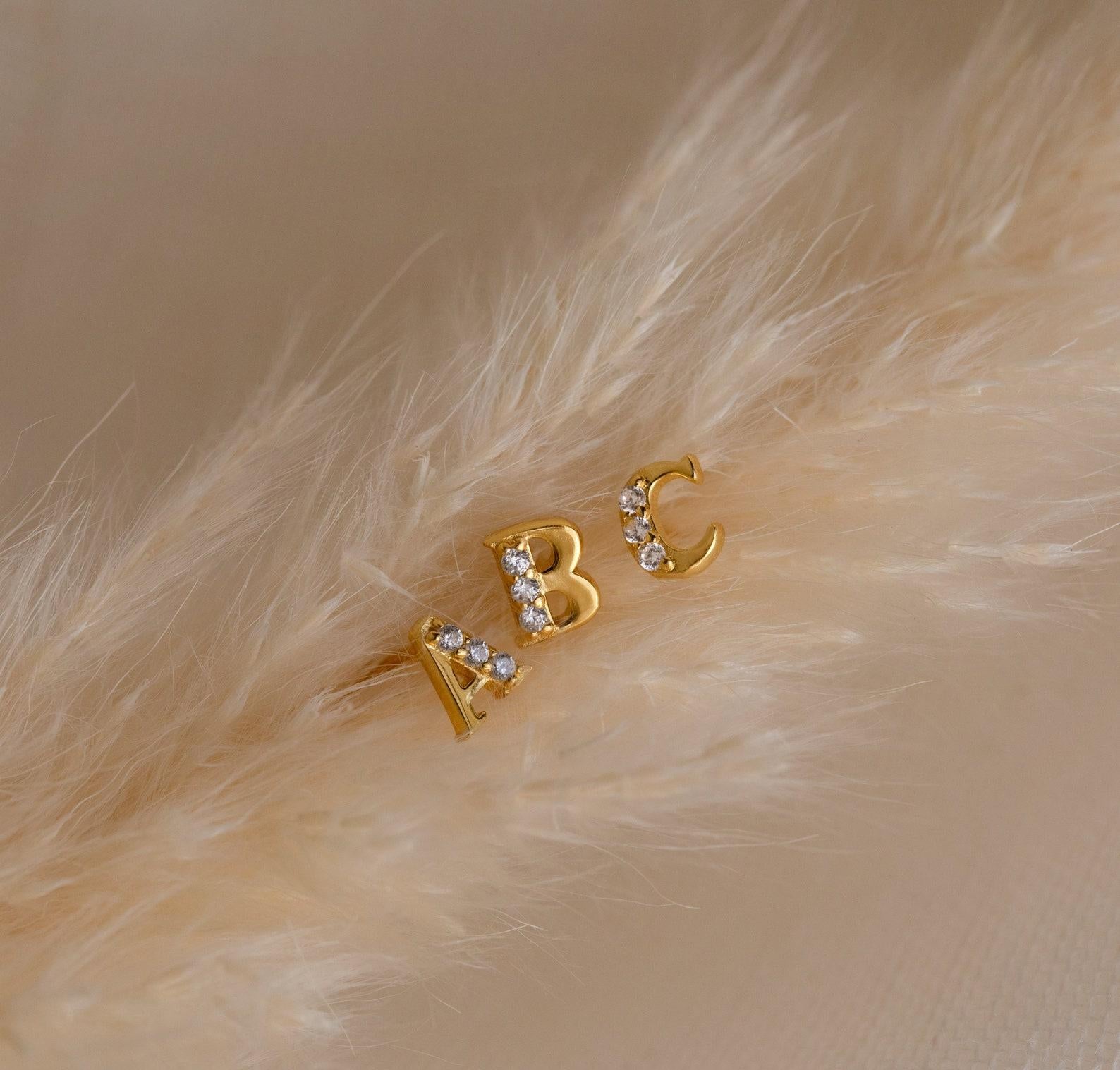 Personalized Initial Stud Earrings with Diamonds