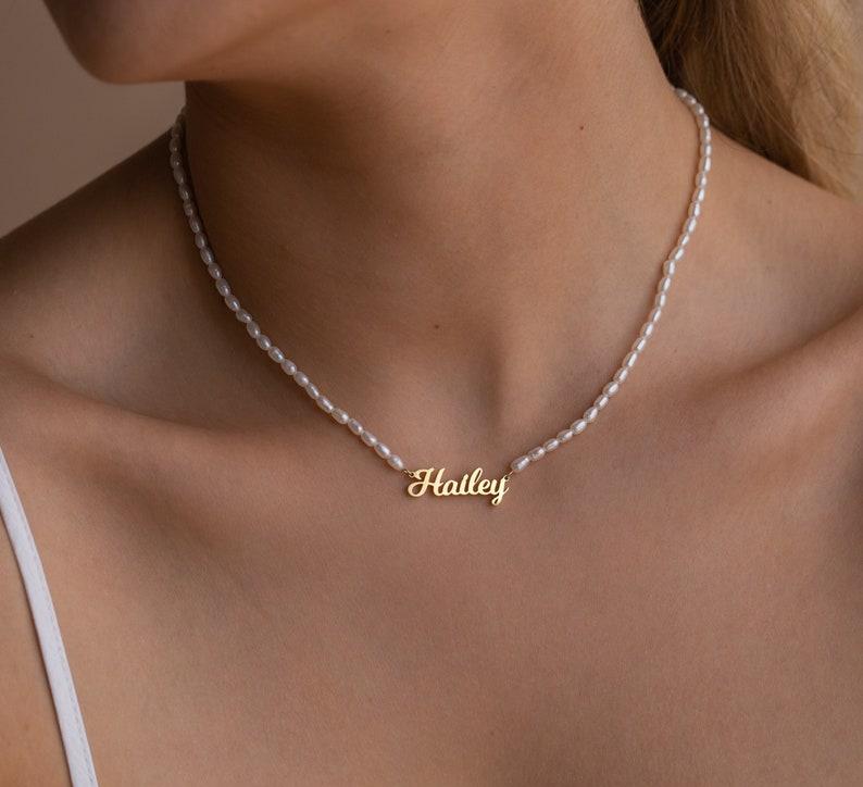 Custom Pearl Name Necklace for Her