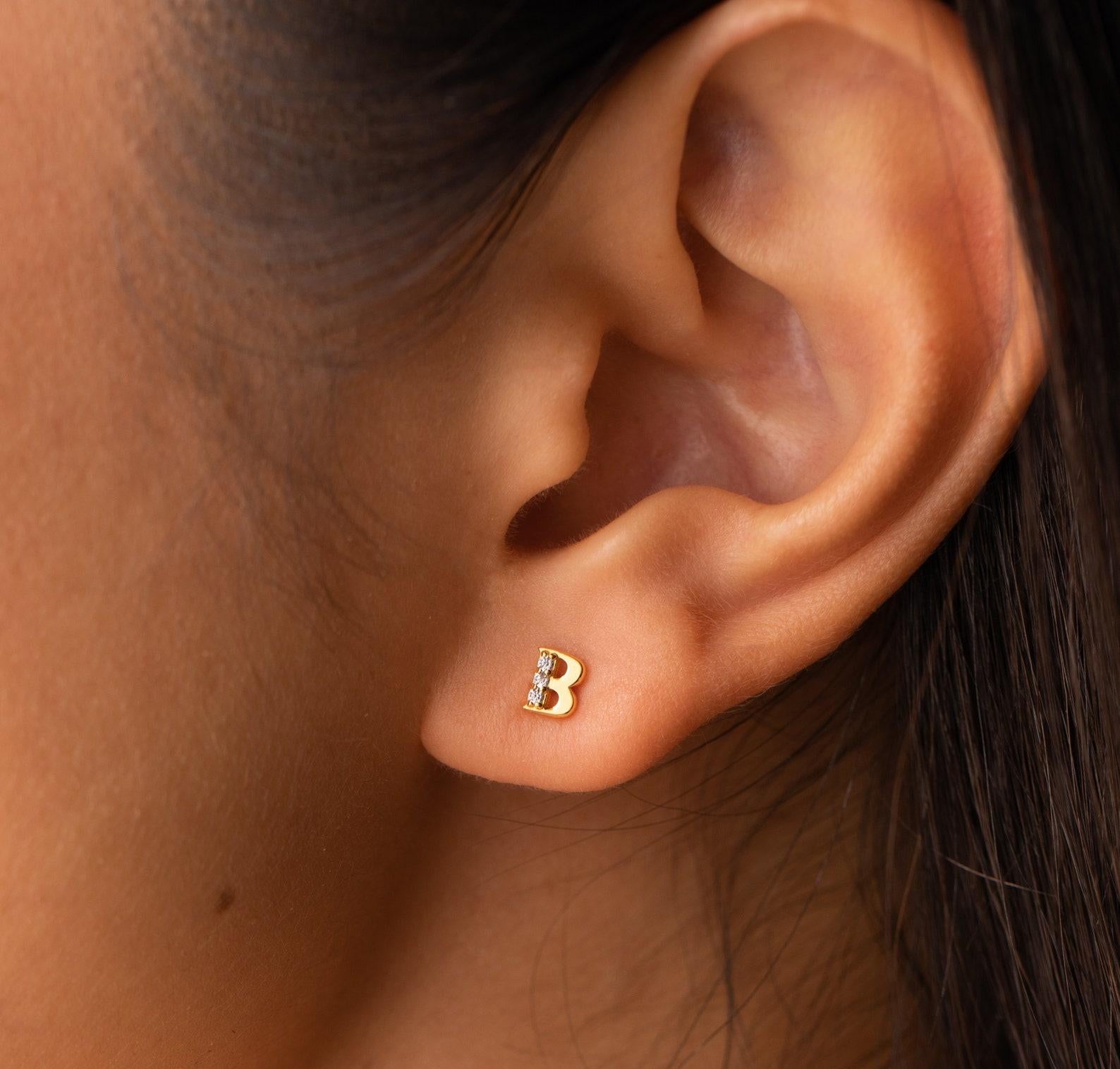 Custom Gold Initial Stud Earrings for Stacking