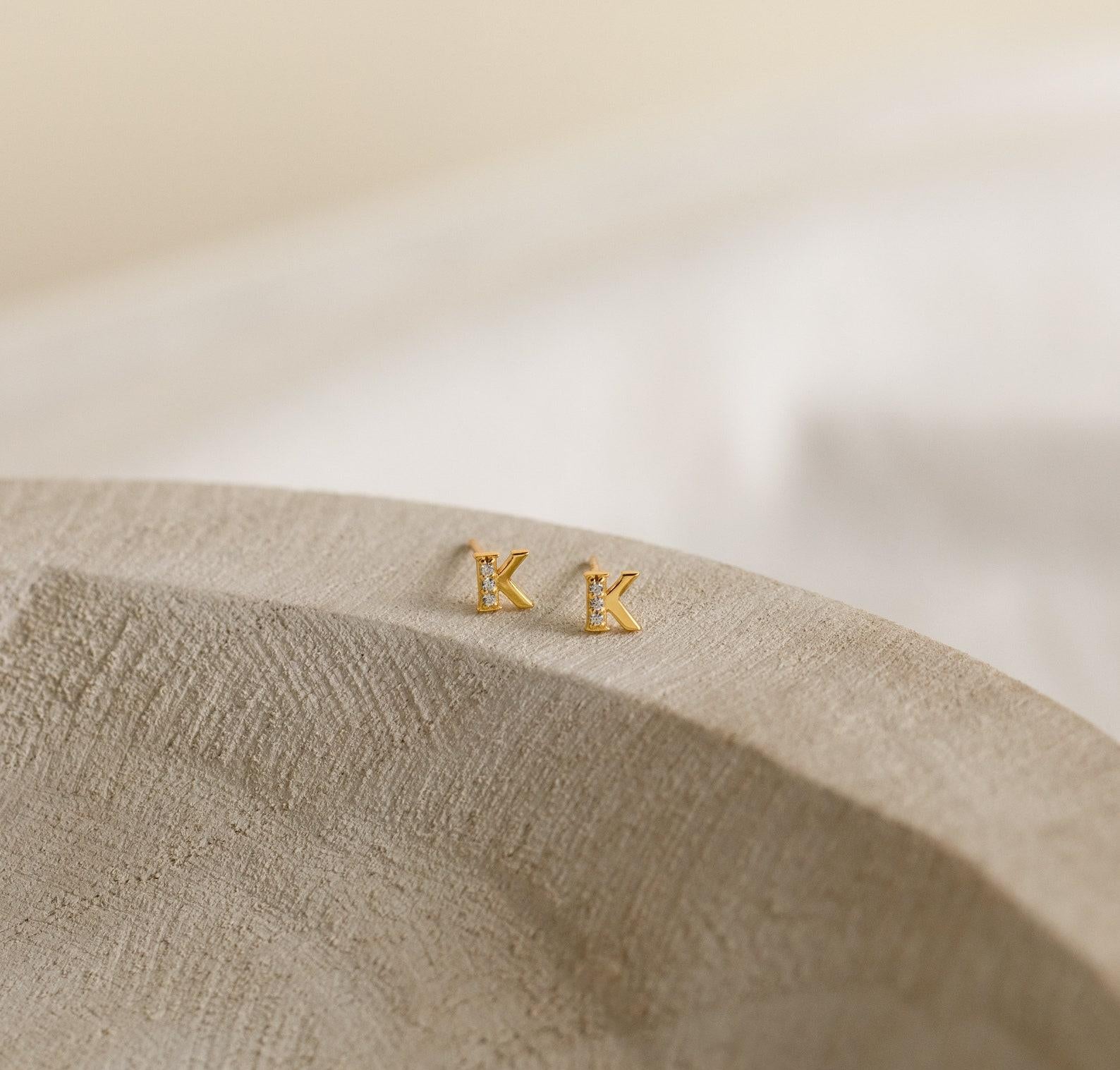 Custom Gold Initial Stud Earrings for Stacking