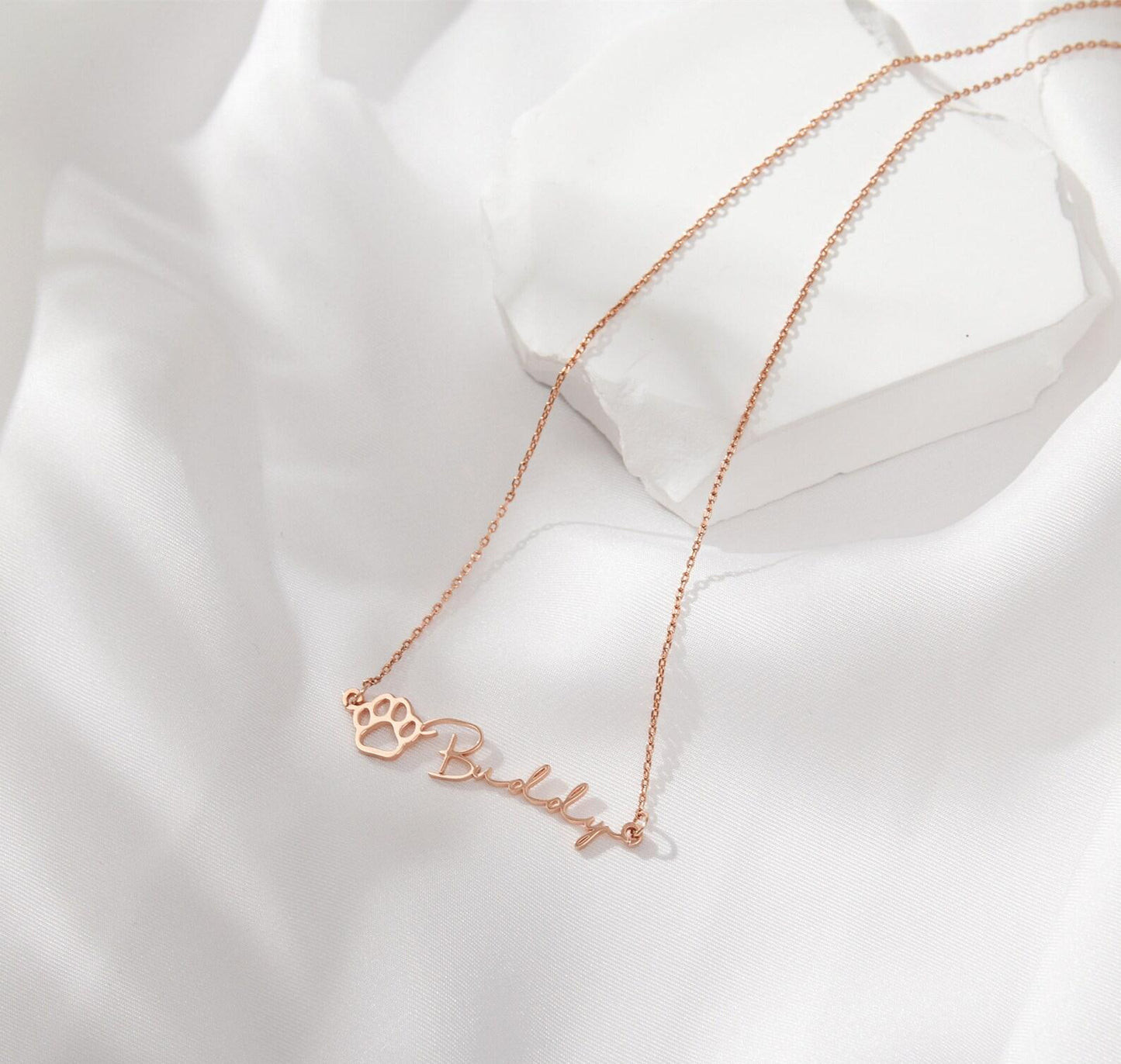 Personalized Rose Gold Dog Paw Necklace