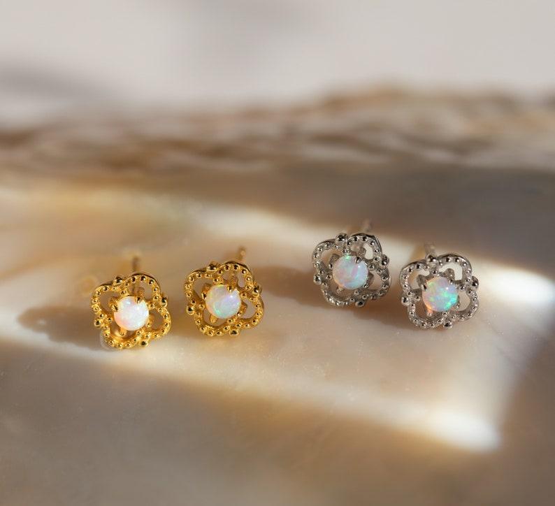 Minimalist Opal Stud Earrings for Anniversary