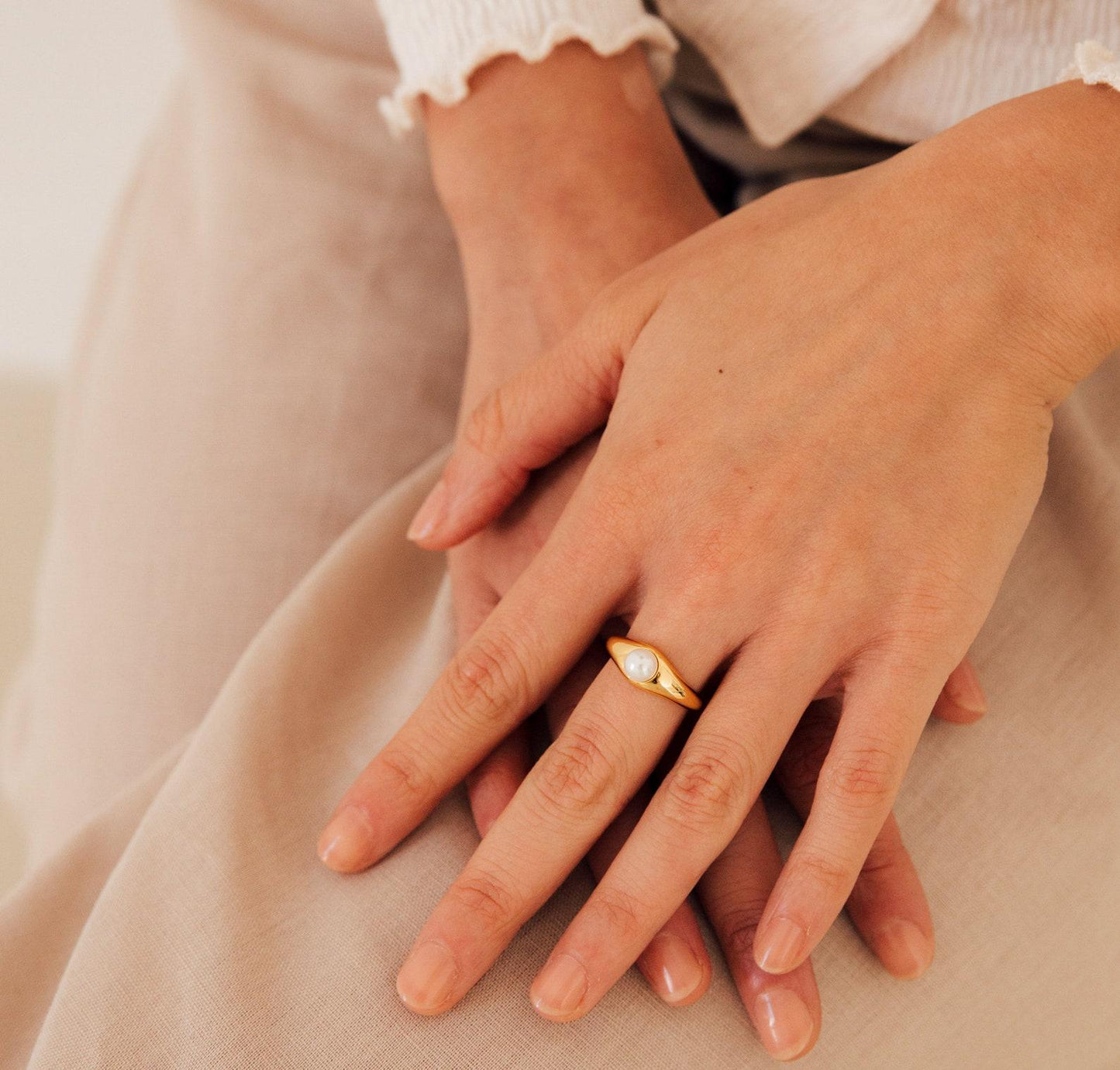 Personalized Vintage Pearl Signet Ring