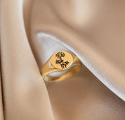 Custom Birth Flower Signet Ring for Moms