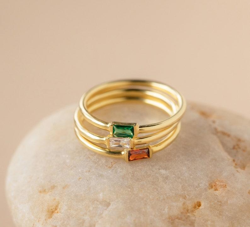 Custom Baguette Birthstone Stackable Ring