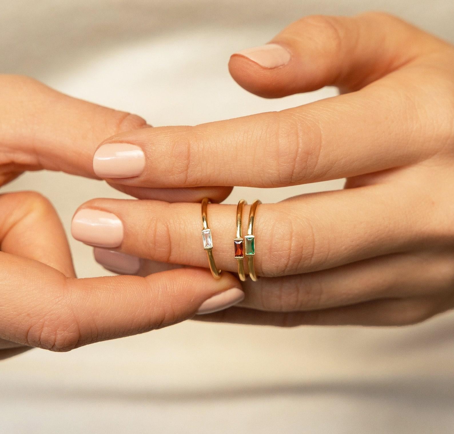 Custom Baguette Birthstone Stackable Ring