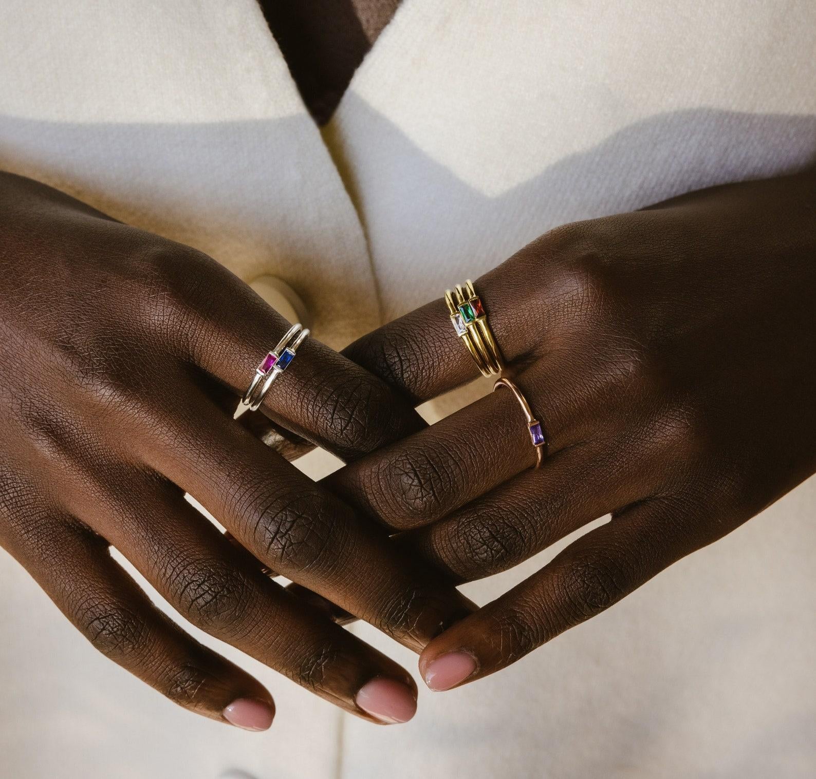 Custom Baguette Birthstone Stackable Ring