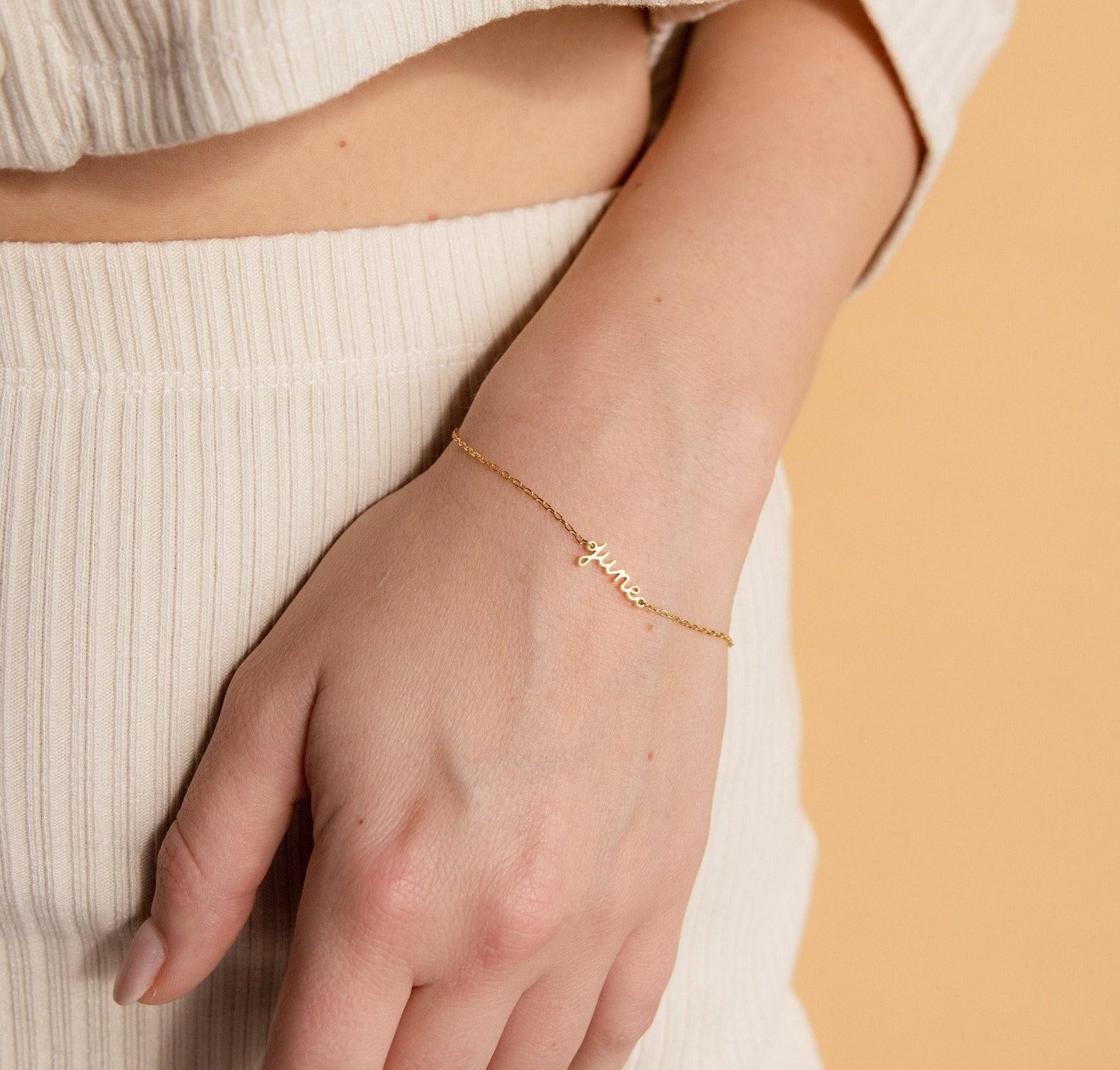 Tiny Name Bracelet in Gold Silver Rose