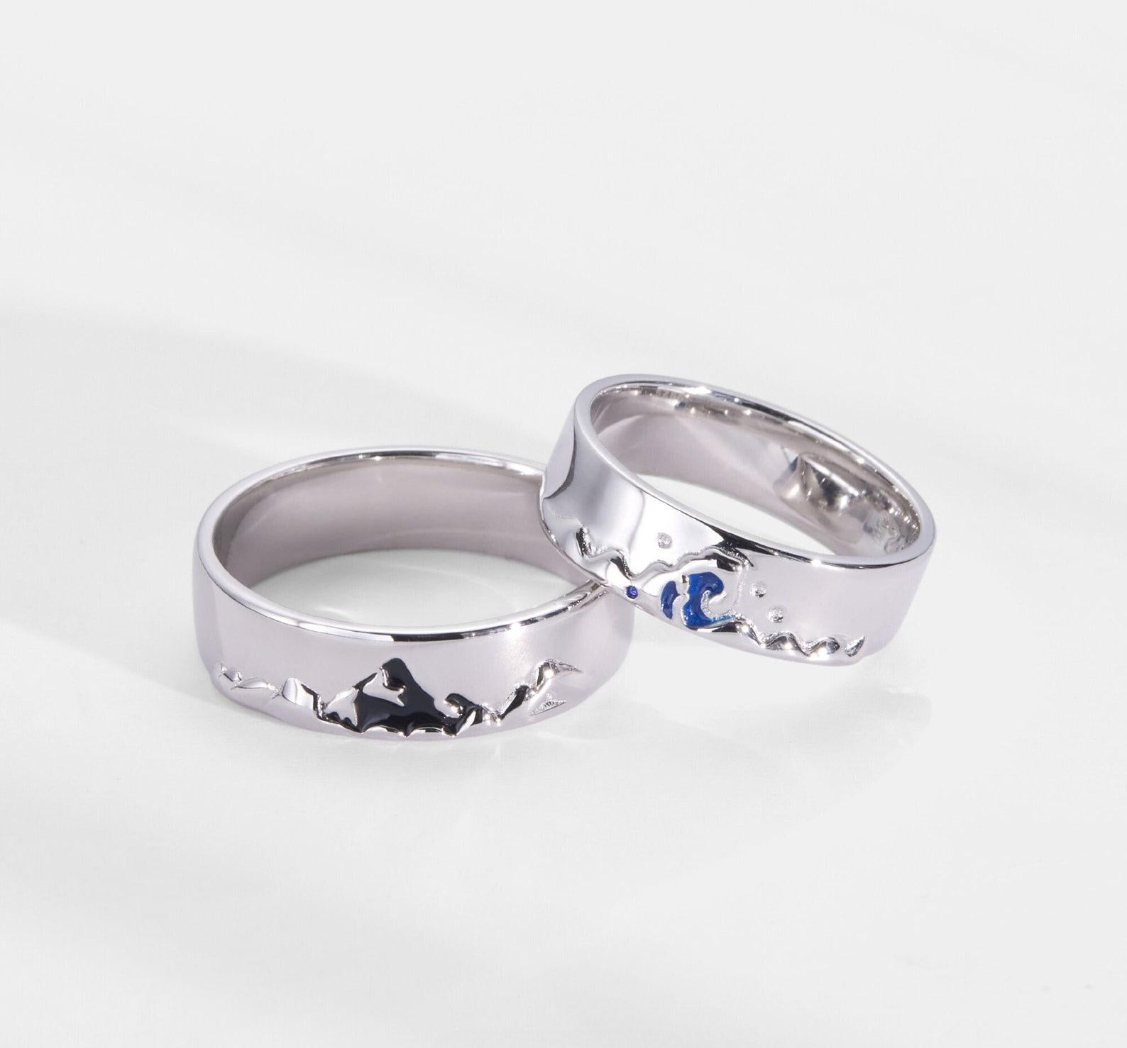 Mountain Ocean Couple Ring for Friendship