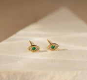 Dainty Emerald Eye Stud Earrings for Sisters