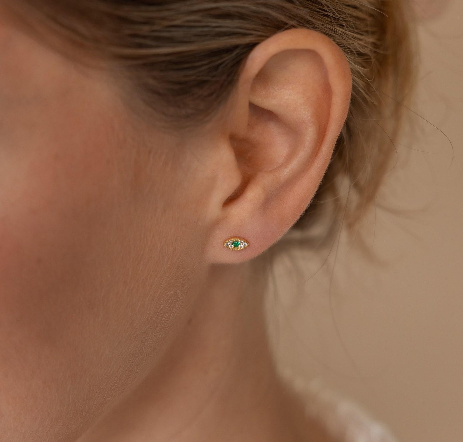 Dainty Emerald Eye Stud Earrings for Sisters