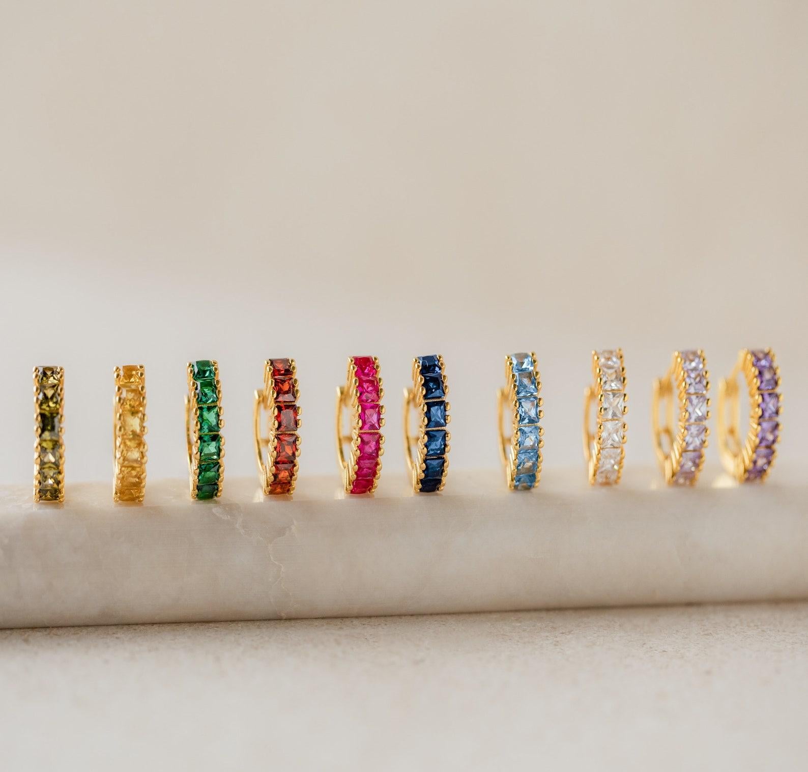 Personalized Gold Hoop Earrings with Birthstone