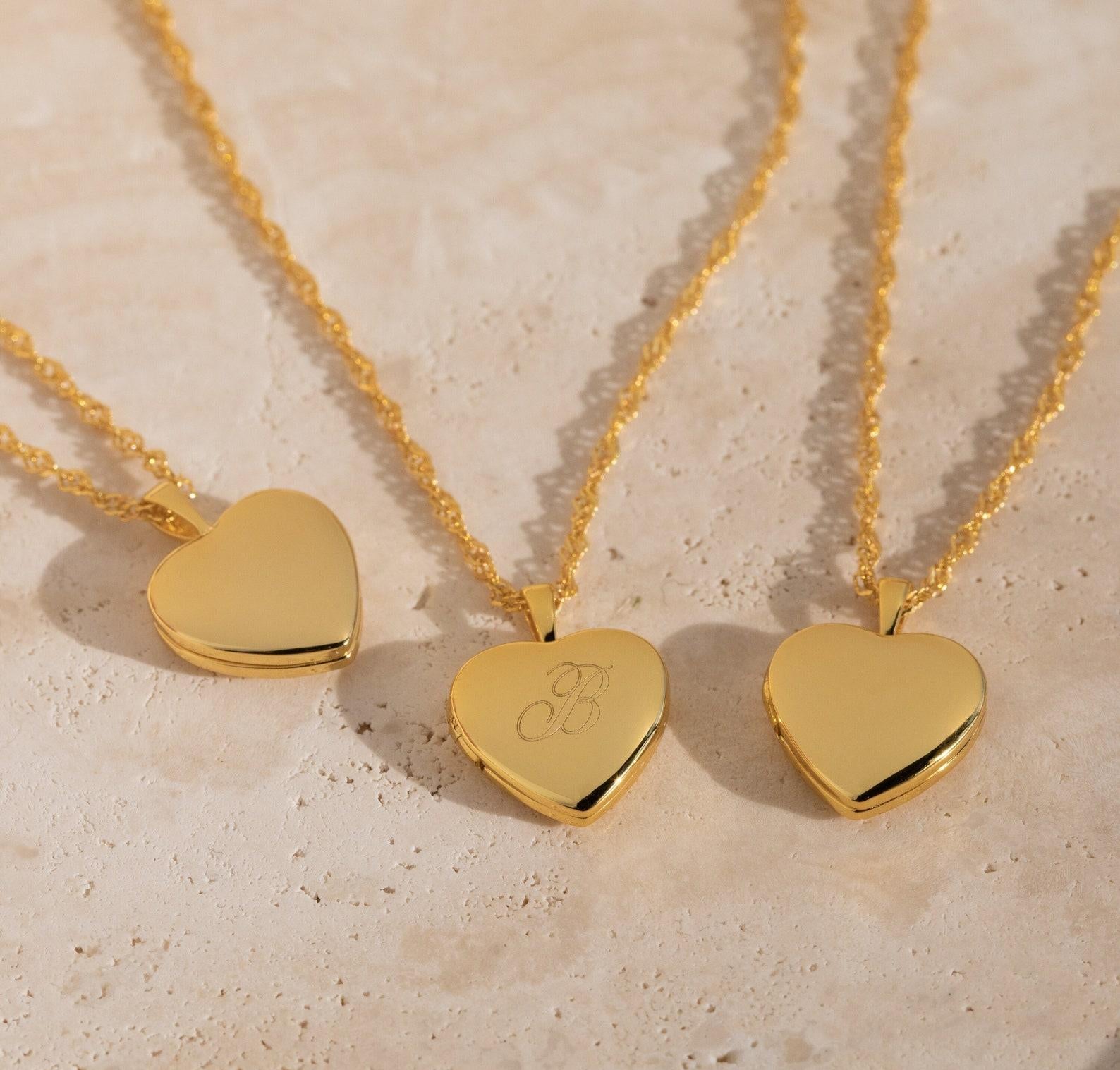 Personalized Gold Heart Locket Necklace