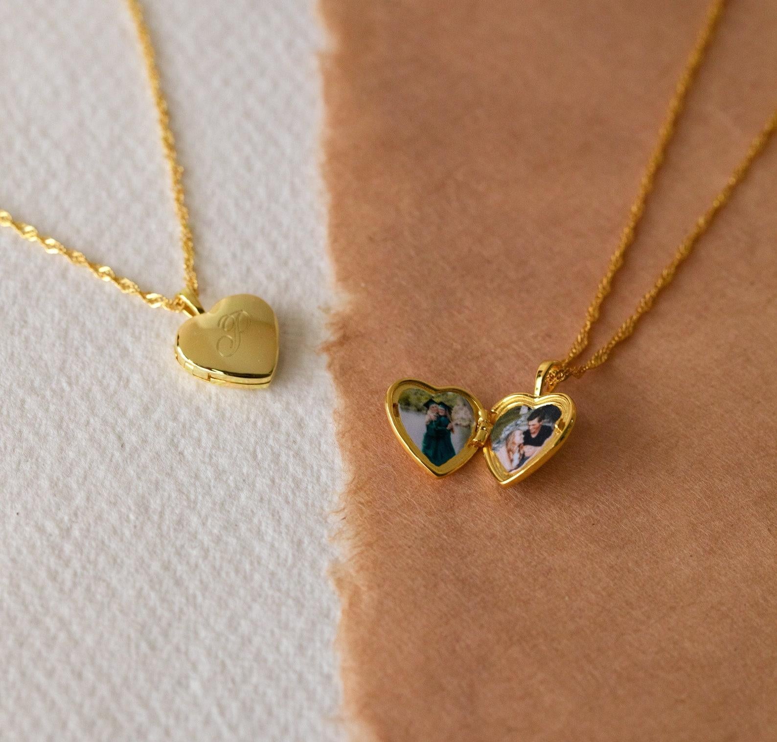 Personalized Gold Heart Locket Necklace