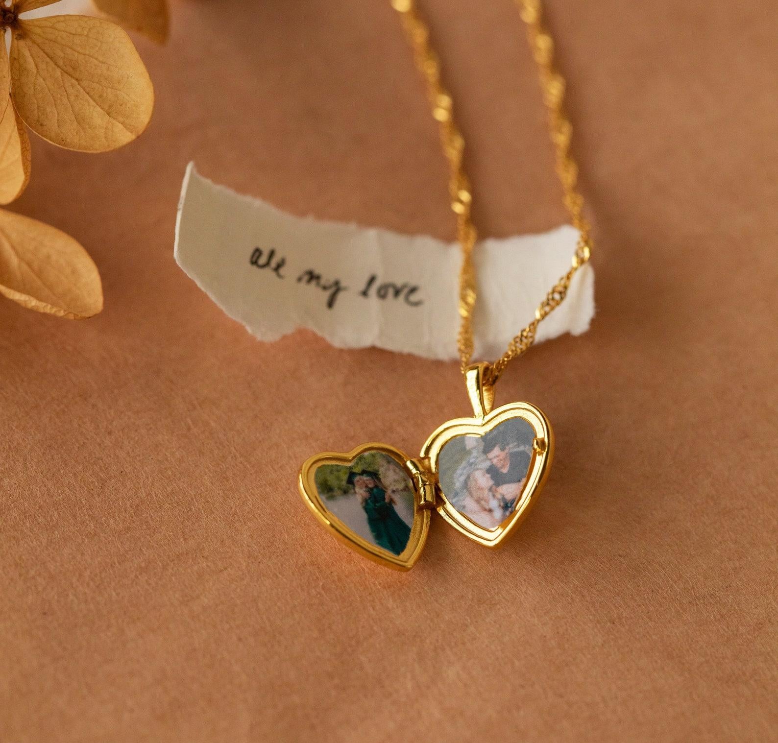 Personalized Gold Heart Locket Necklace