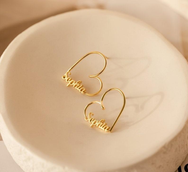 Personalized Gold Heart Earrings for Moms