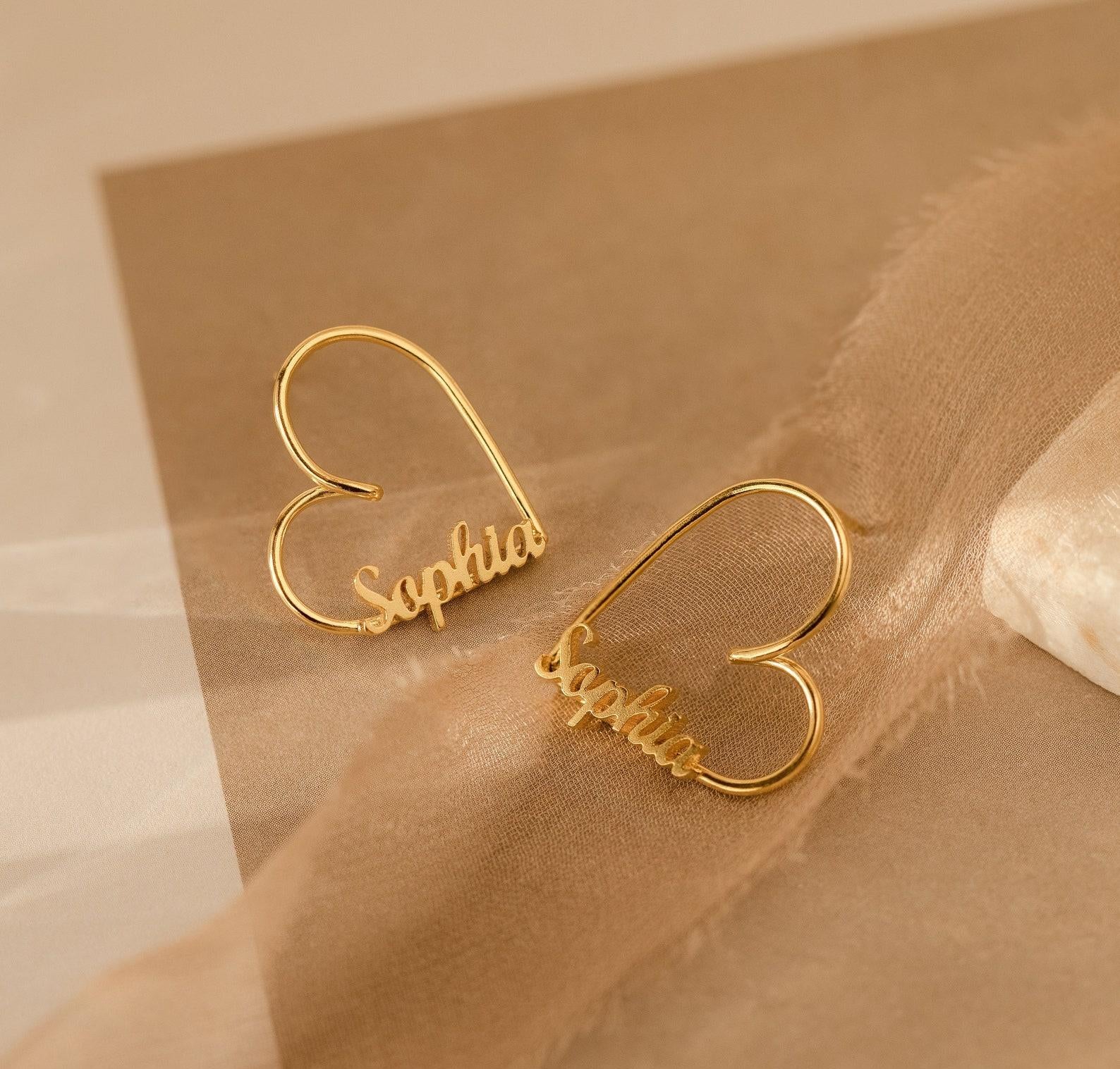 Personalized Gold Heart Earrings for Moms