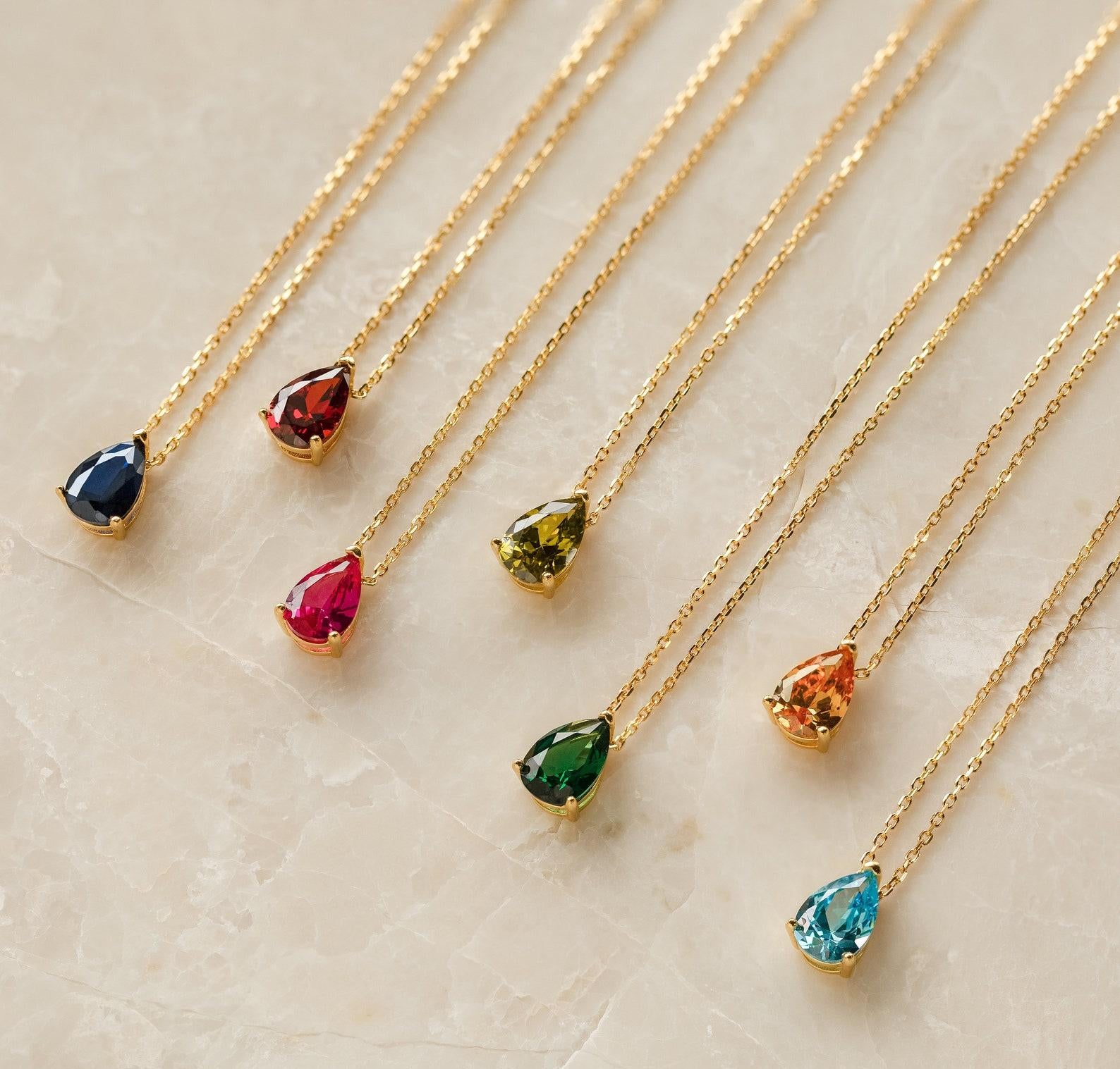 Personalized Birthstone Teardrop Necklace