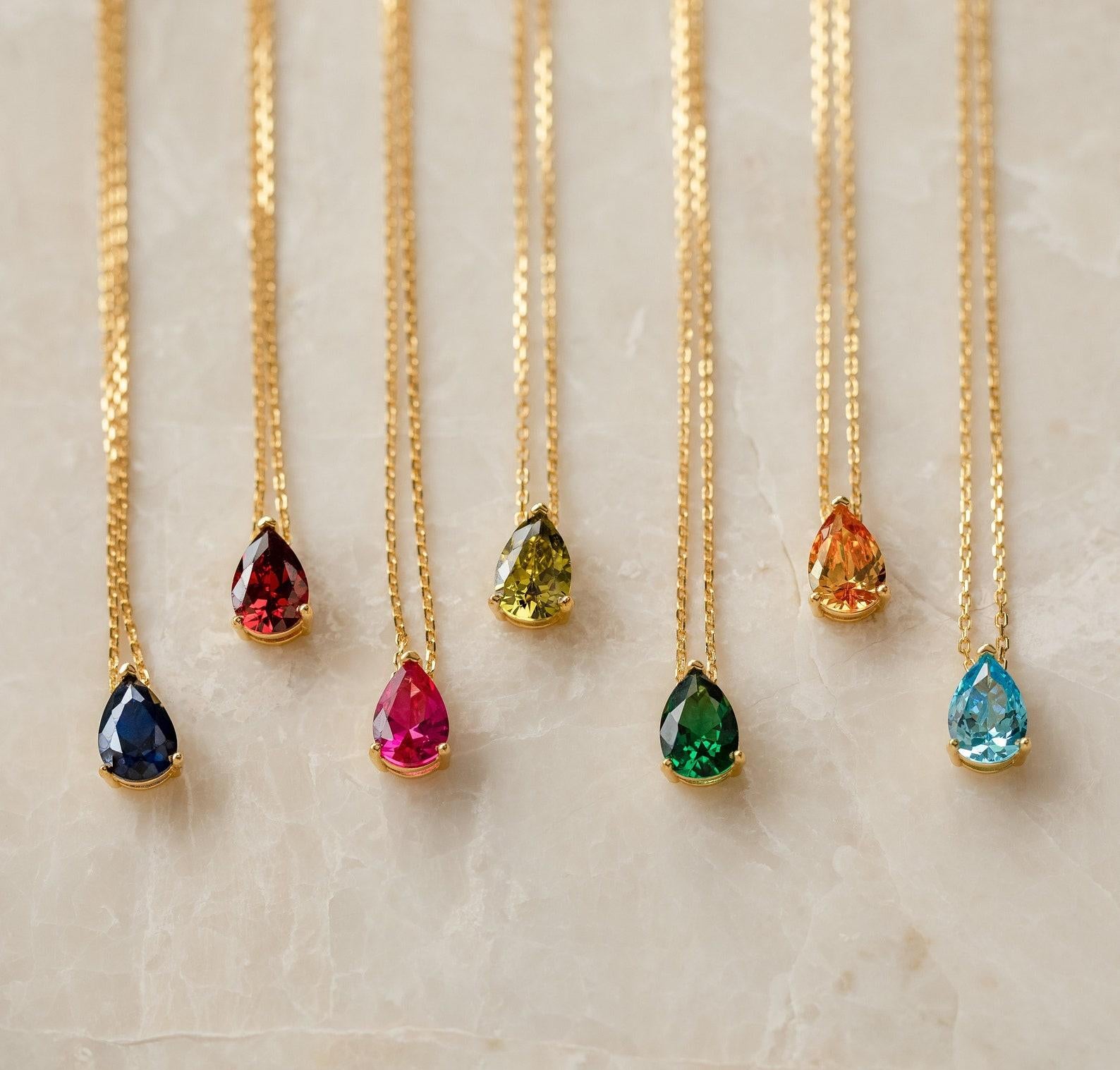 Personalized Birthstone Teardrop Necklace