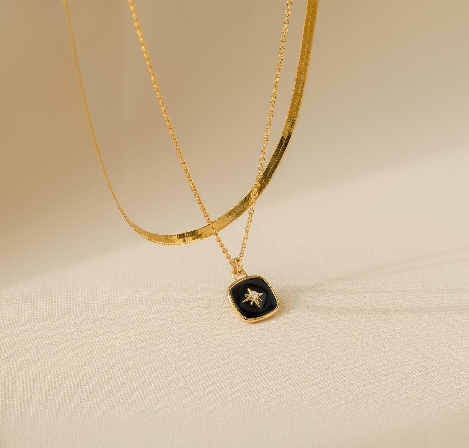 Celestial Pendant Necklace in Black or Pearl