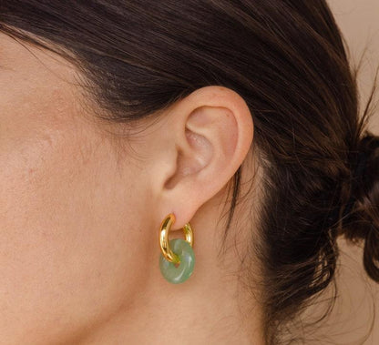 Green Jade Chunky Hoop Earrings