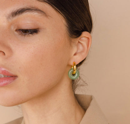 Green Jade Chunky Hoop Earrings