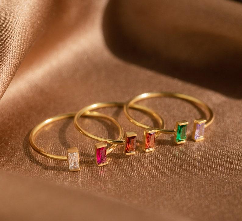 Personalized Vertical Baguette Birthstone Ring