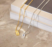 Custom Birthstone Initial Tag Necklace