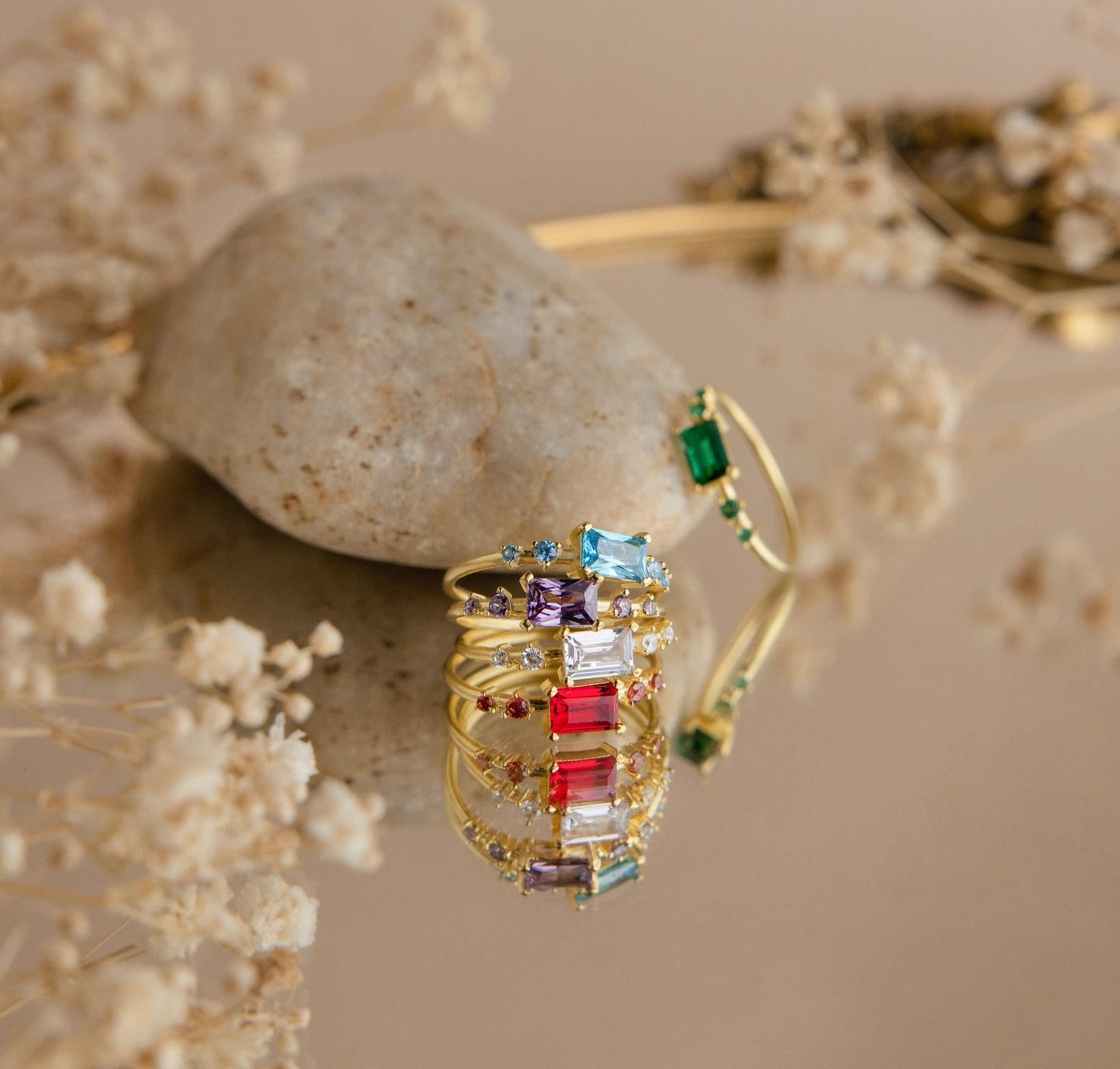 Baguette Birthstone Stacking Ring for Her