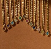 Vintage Birthstone Pendant Necklace in Twist Chain