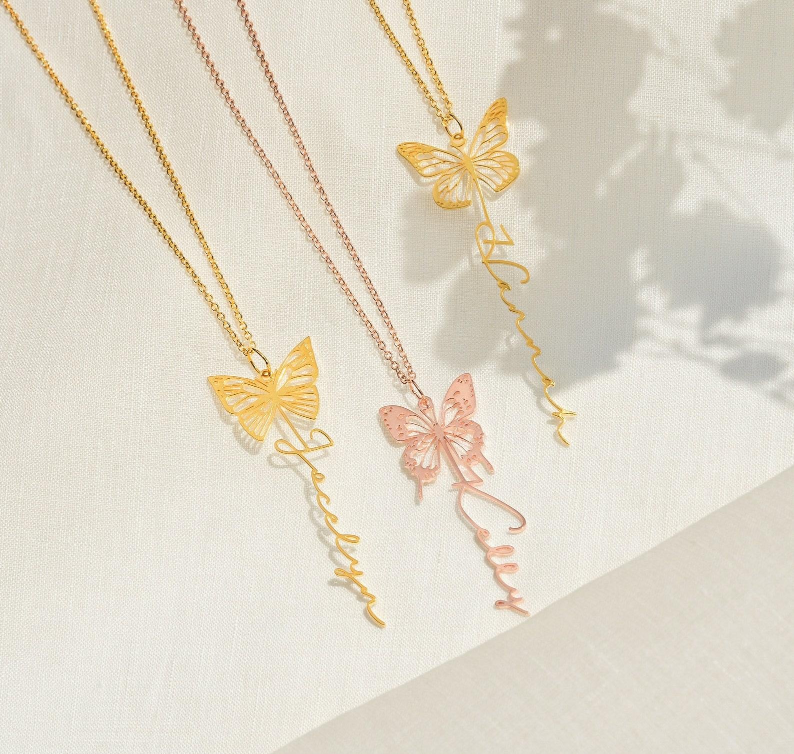 Personalized Dainty Butterfly Name Necklace