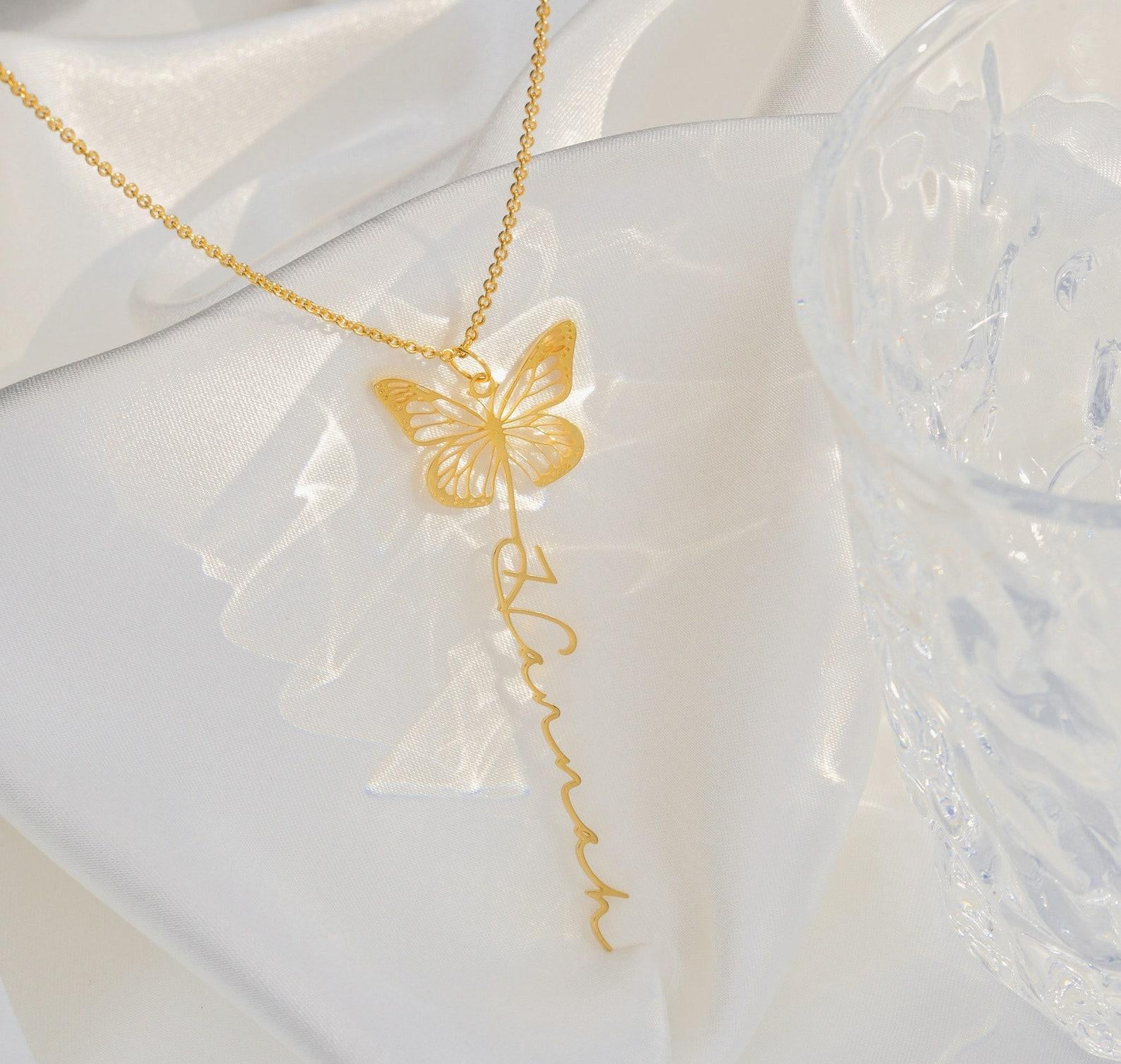 Personalized Dainty Butterfly Name Necklace