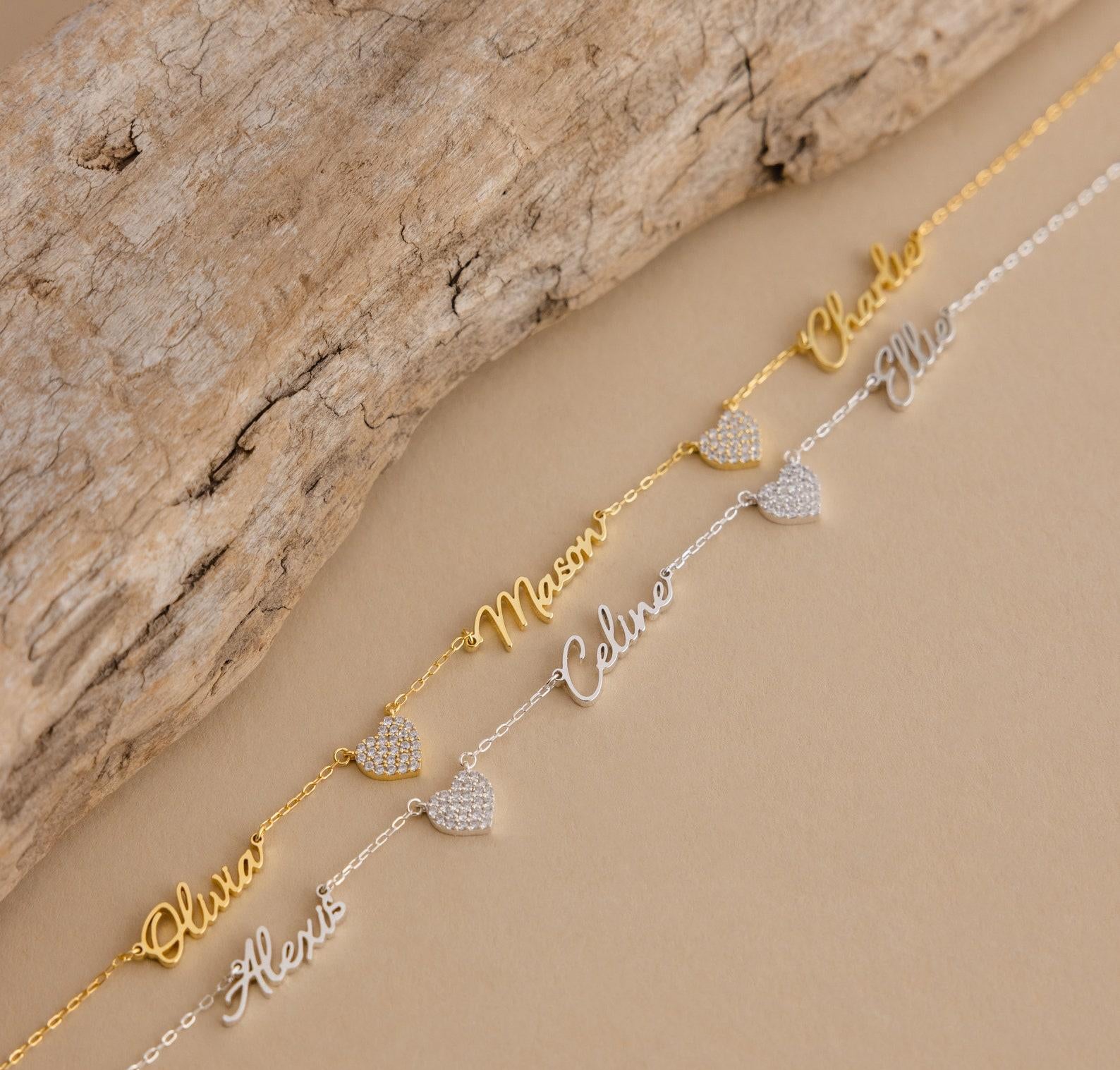 Personalized Name Heart Necklace with Diamonds