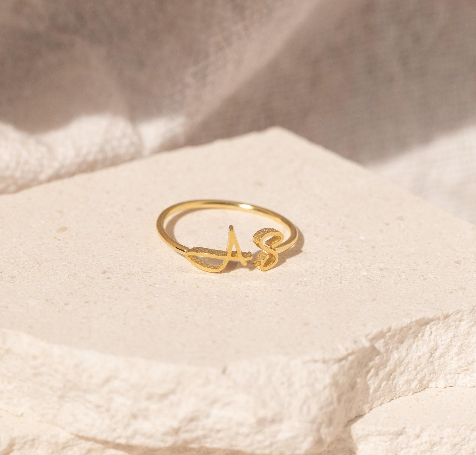 Custom Two Letter Dainty Ring for New Moms