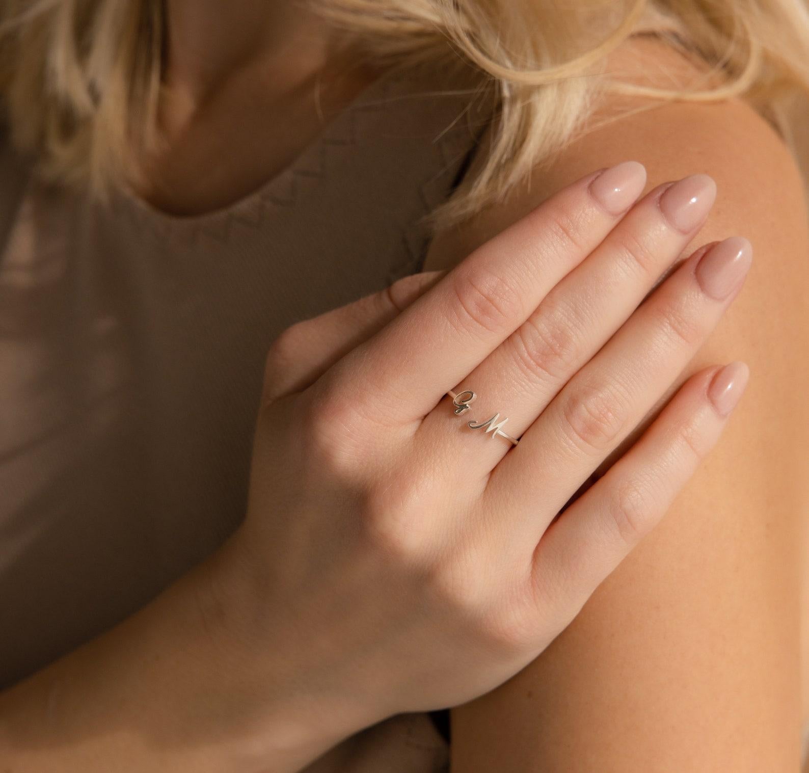 Custom Two Letter Dainty Ring for New Moms