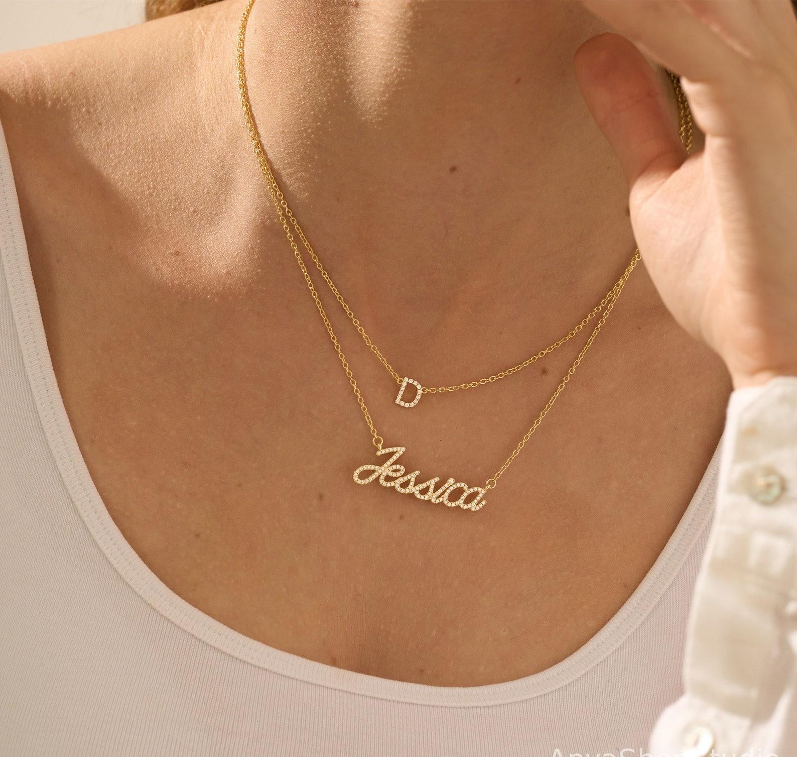 Personalized Tiny Pave Initial Necklace