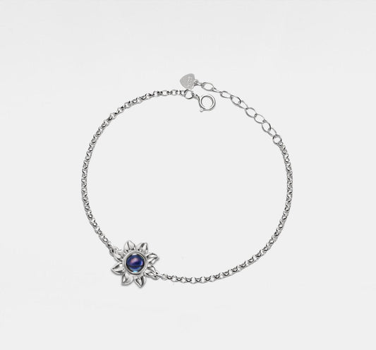 Personalized Sunflower Projection Bracelet in Sterling Silver