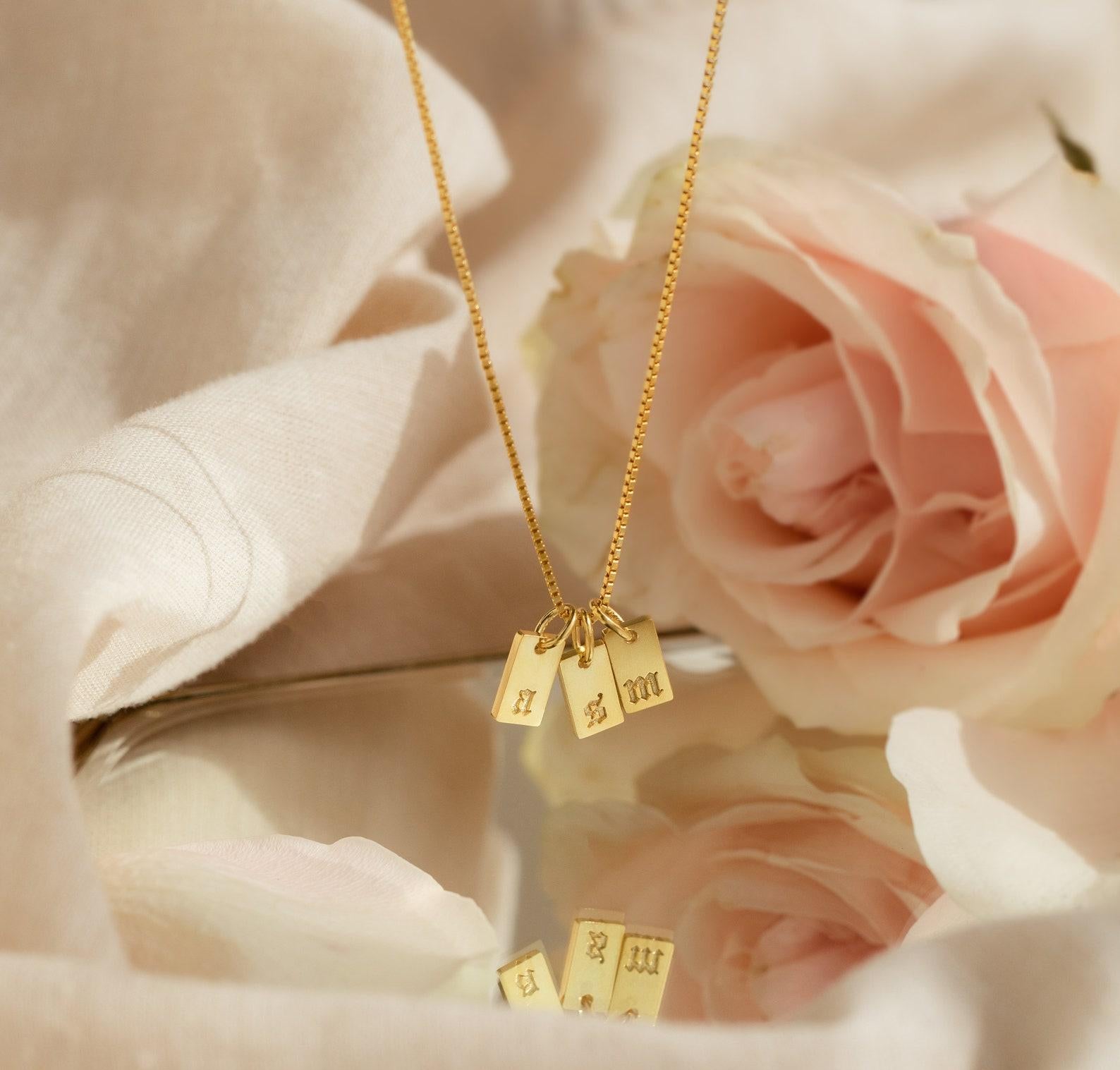 Tiny Bar Initial Necklace with Box Chain