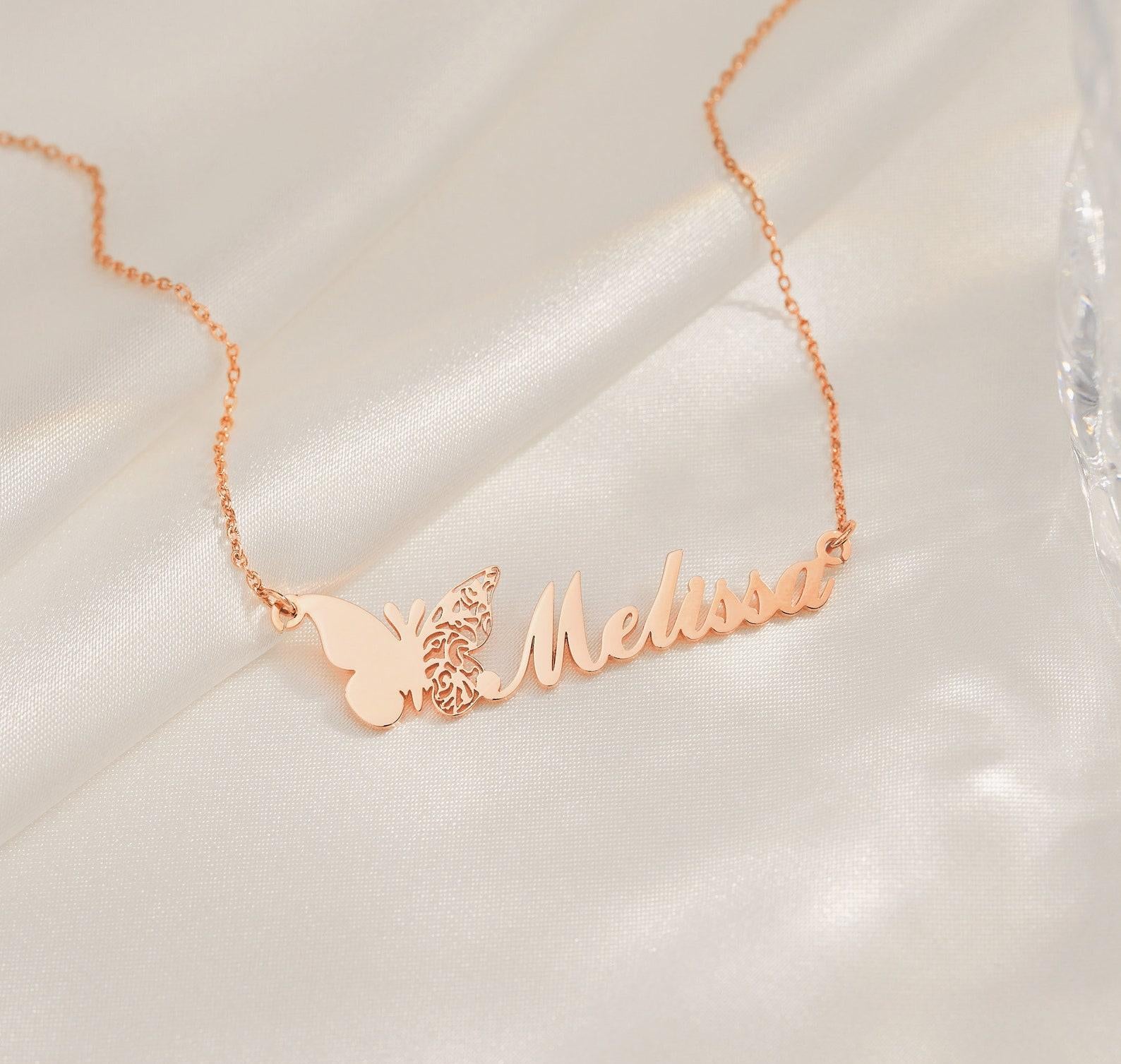 Custom Butterfly Name Necklace for Her