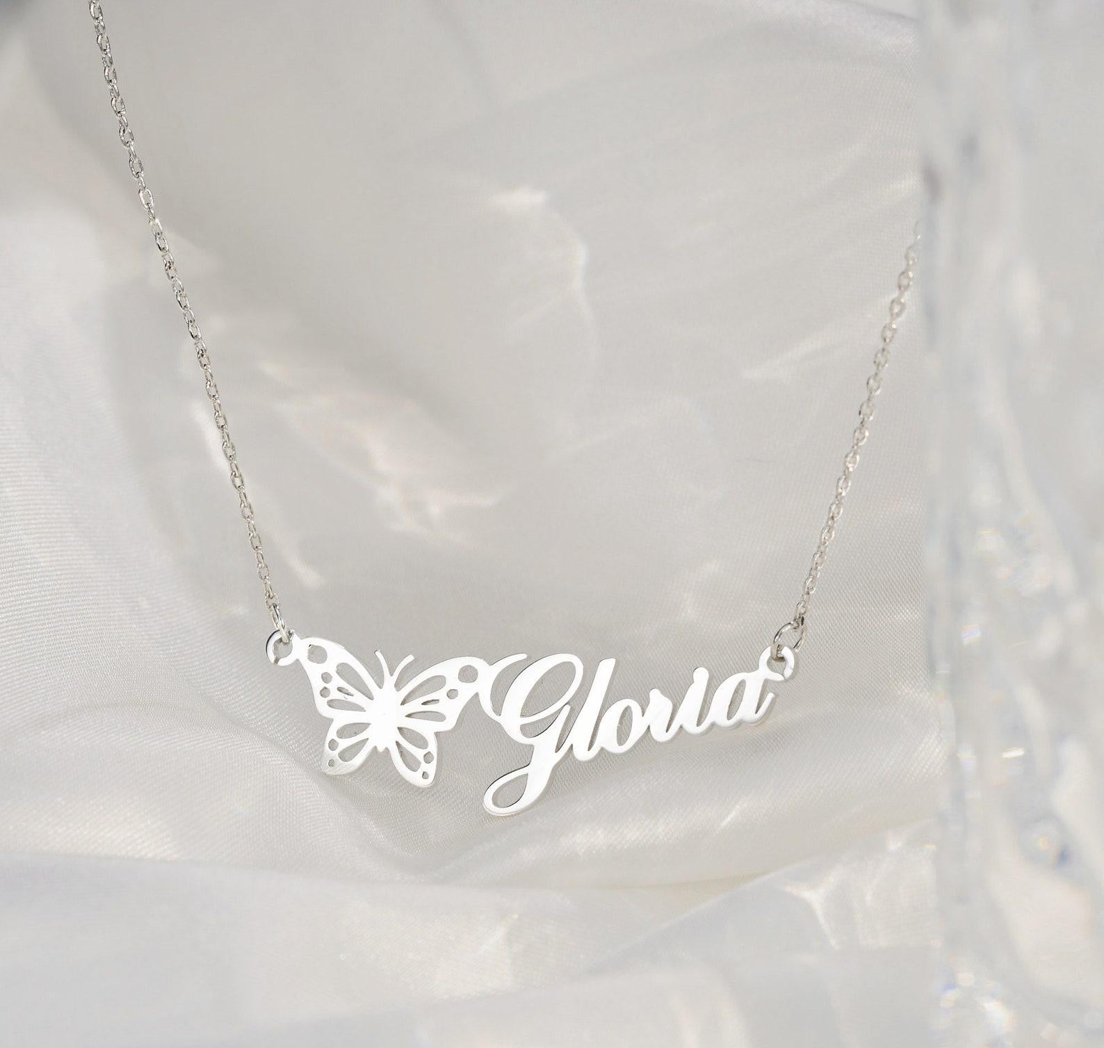 Custom Butterfly Name Necklace for Her