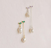 Mismatched Baguette Birthstone Drop Earrings