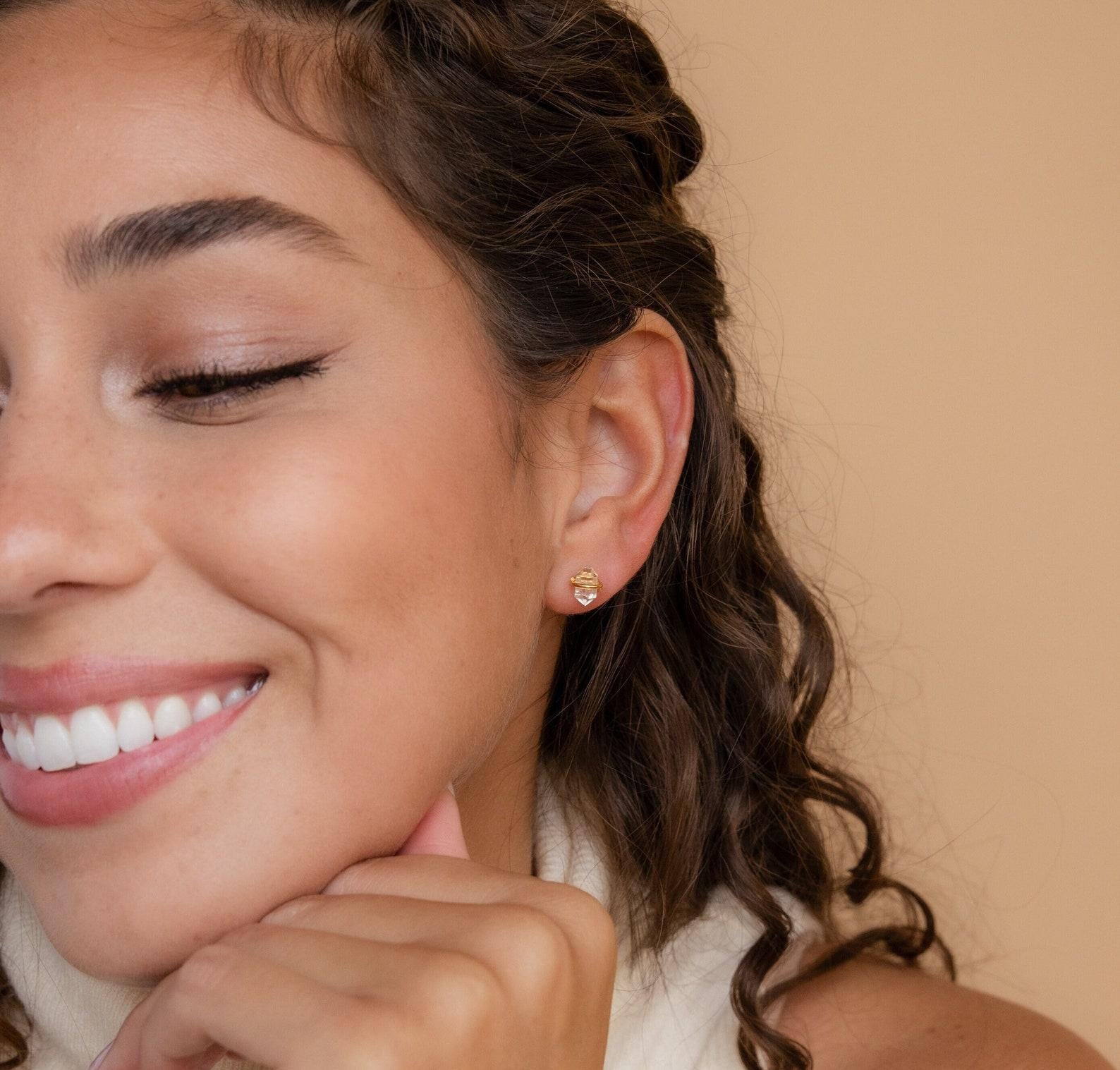 Herkimer Diamond Stud Earrings Bohemian Jewelry