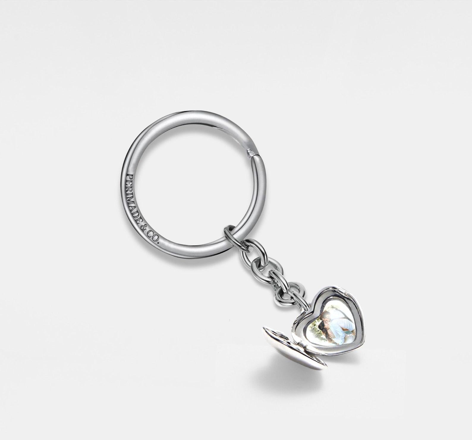 Personalized Sterling Silver Heart Photo Keychain