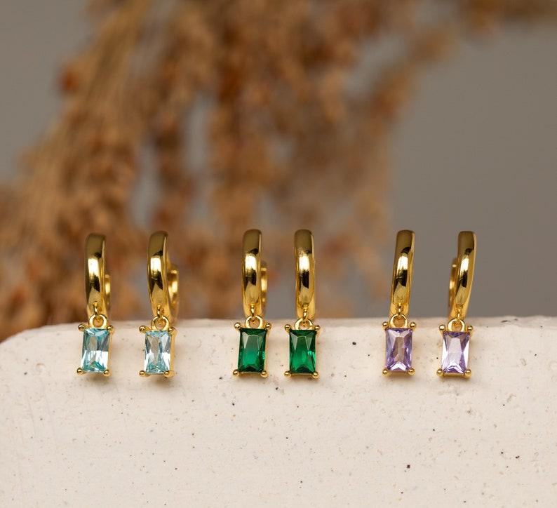 Gold Huggie Earrings with Birthstone