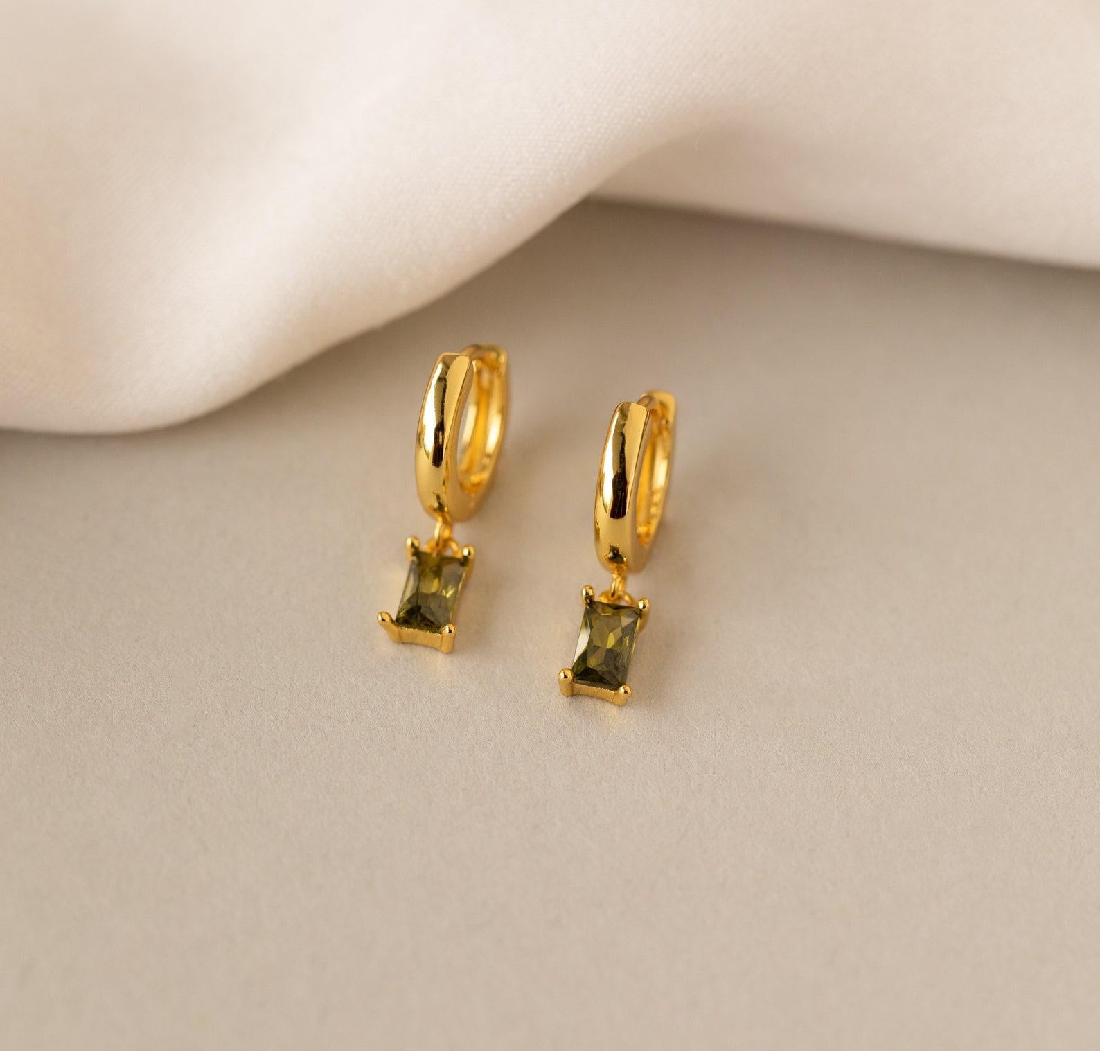 Gold Huggie Earrings with Birthstone