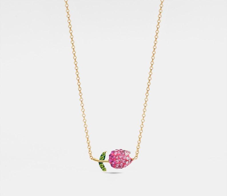 Pink Tulip Charm Pendant Necklace